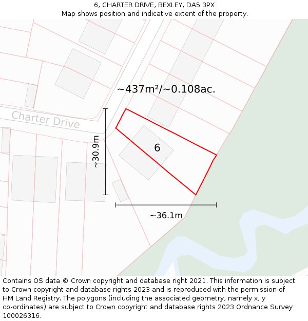 6, CHARTER DRIVE, BEXLEY, DA5 3PX: Plot and title map