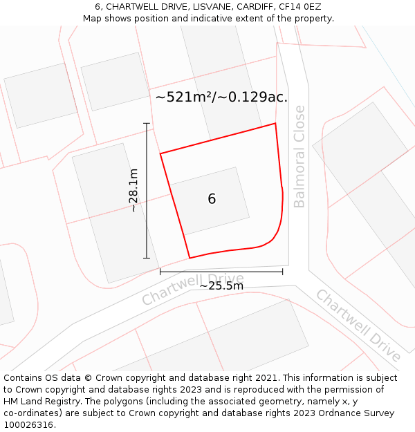 6, CHARTWELL DRIVE, LISVANE, CARDIFF, CF14 0EZ: Plot and title map