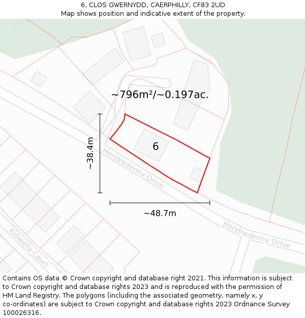 6, CLOS GWERNYDD, CAERPHILLY, CF83 2UD: Plot and title map