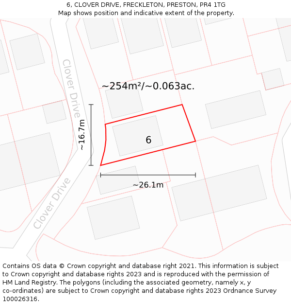 6, CLOVER DRIVE, FRECKLETON, PRESTON, PR4 1TG: Plot and title map