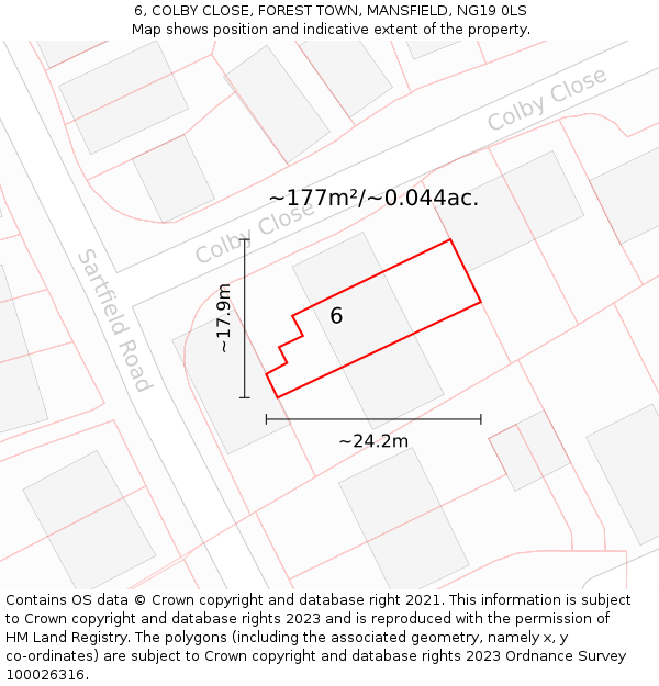 6, COLBY CLOSE, FOREST TOWN, MANSFIELD, NG19 0LS: Plot and title map