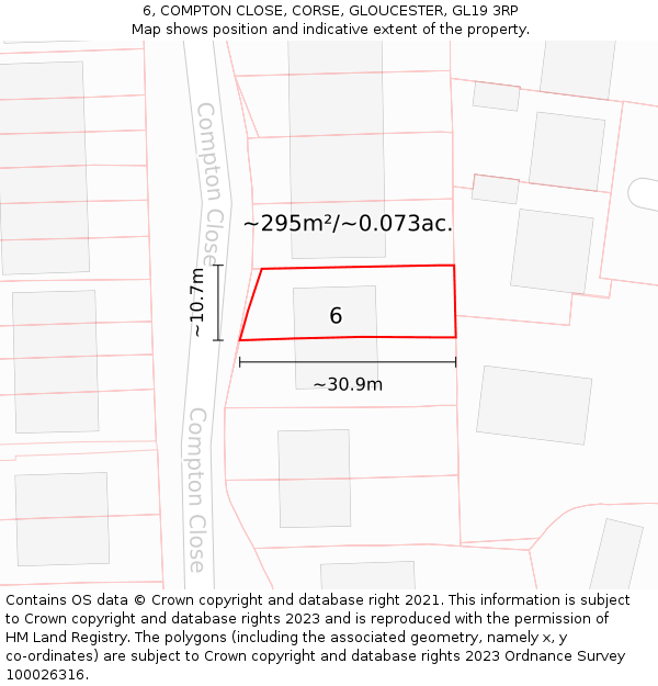 6, COMPTON CLOSE, CORSE, GLOUCESTER, GL19 3RP: Plot and title map
