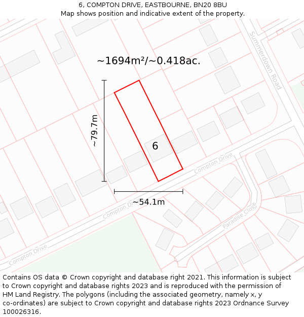 6, COMPTON DRIVE, EASTBOURNE, BN20 8BU: Plot and title map