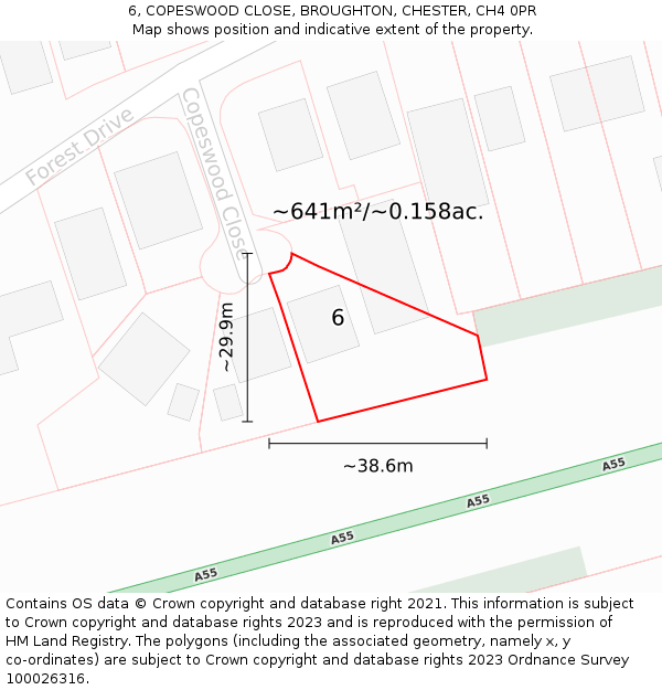 6, COPESWOOD CLOSE, BROUGHTON, CHESTER, CH4 0PR: Plot and title map