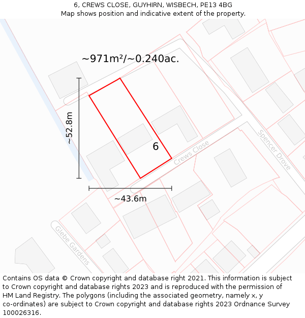 6, CREWS CLOSE, GUYHIRN, WISBECH, PE13 4BG: Plot and title map