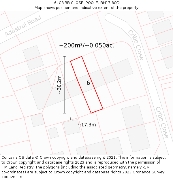 6, CRIBB CLOSE, POOLE, BH17 8QD: Plot and title map
