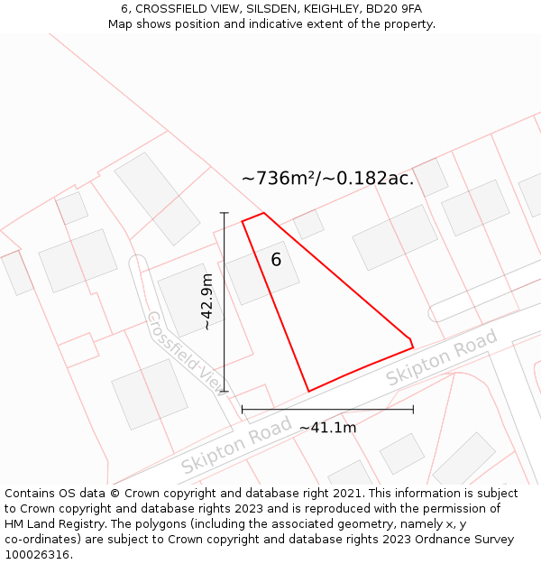 6, CROSSFIELD VIEW, SILSDEN, KEIGHLEY, BD20 9FA: Plot and title map