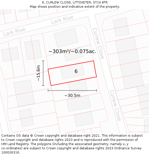 6, CURLEW CLOSE, UTTOXETER, ST14 8TR: Plot and title map