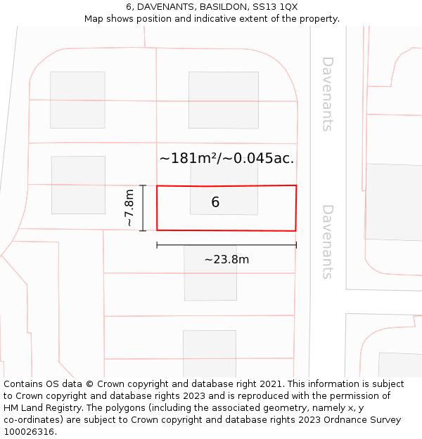 6, DAVENANTS, BASILDON, SS13 1QX: Plot and title map