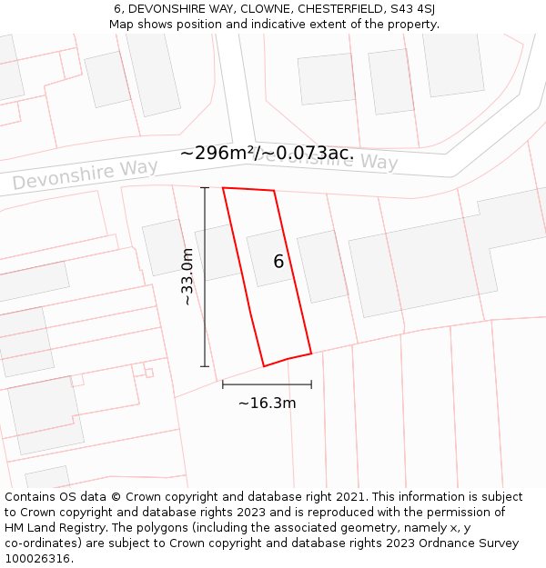 6, DEVONSHIRE WAY, CLOWNE, CHESTERFIELD, S43 4SJ: Plot and title map
