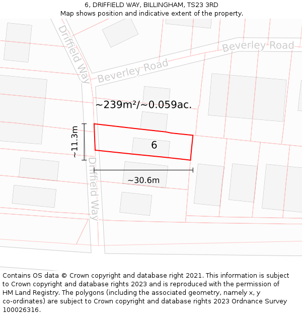 6, DRIFFIELD WAY, BILLINGHAM, TS23 3RD: Plot and title map