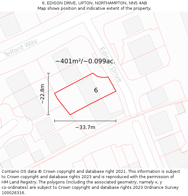 6, EDISON DRIVE, UPTON, NORTHAMPTON, NN5 4AB: Plot and title map