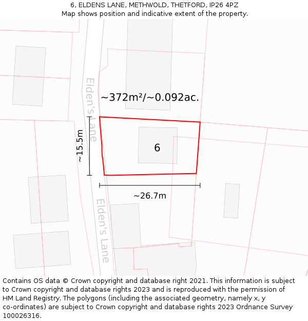 6, ELDENS LANE, METHWOLD, THETFORD, IP26 4PZ: Plot and title map
