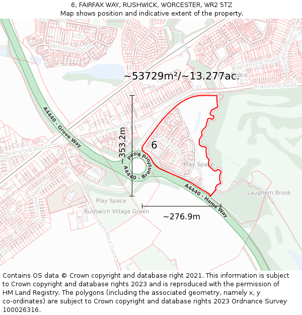6, FAIRFAX WAY, RUSHWICK, WORCESTER, WR2 5TZ: Plot and title map