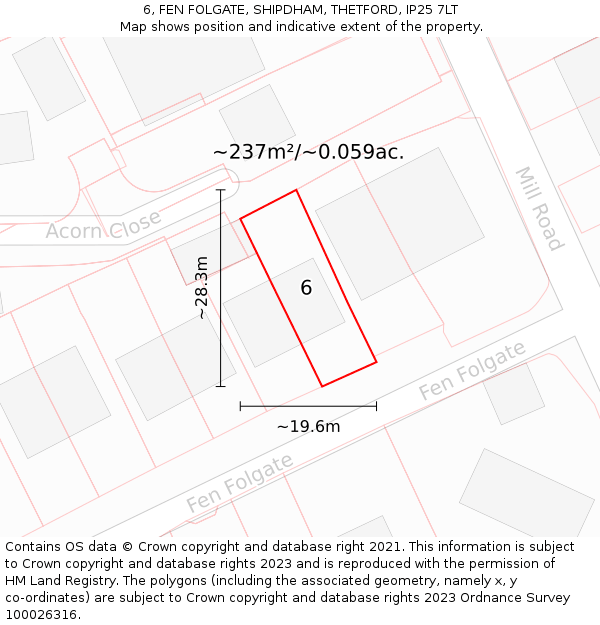 6, FEN FOLGATE, SHIPDHAM, THETFORD, IP25 7LT: Plot and title map
