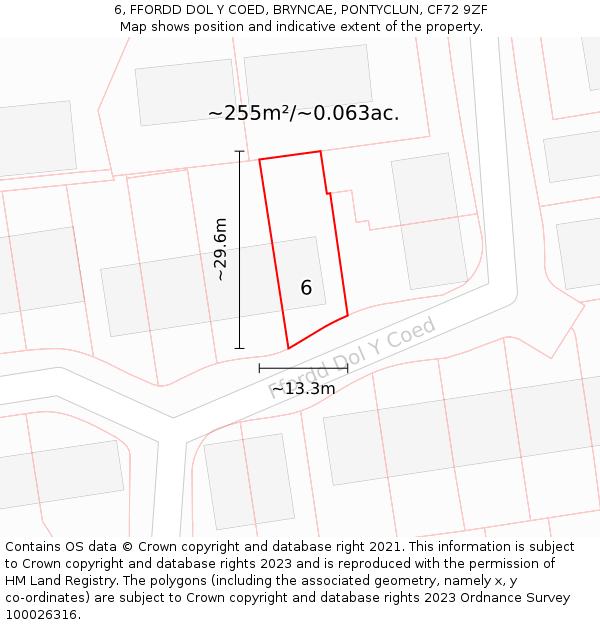 6, FFORDD DOL Y COED, BRYNCAE, PONTYCLUN, CF72 9ZF: Plot and title map