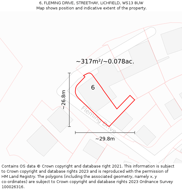 6, FLEMING DRIVE, STREETHAY, LICHFIELD, WS13 8UW: Plot and title map