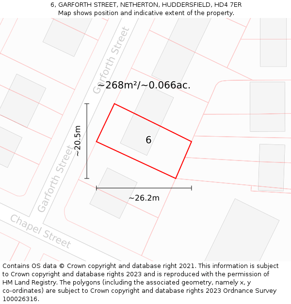 6, GARFORTH STREET, NETHERTON, HUDDERSFIELD, HD4 7ER: Plot and title map