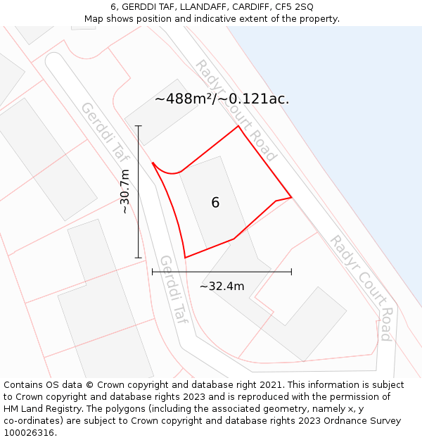 6, GERDDI TAF, LLANDAFF, CARDIFF, CF5 2SQ: Plot and title map