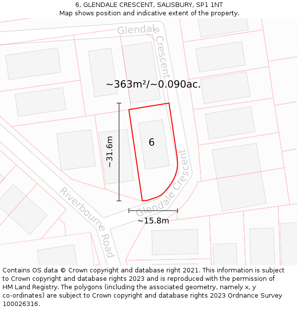 6, GLENDALE CRESCENT, SALISBURY, SP1 1NT: Plot and title map