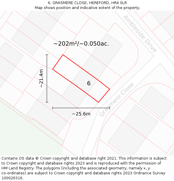 6, GRASMERE CLOSE, HEREFORD, HR4 0LR: Plot and title map