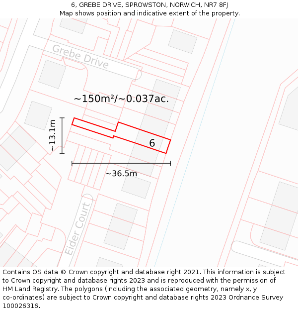 6, GREBE DRIVE, SPROWSTON, NORWICH, NR7 8FJ: Plot and title map