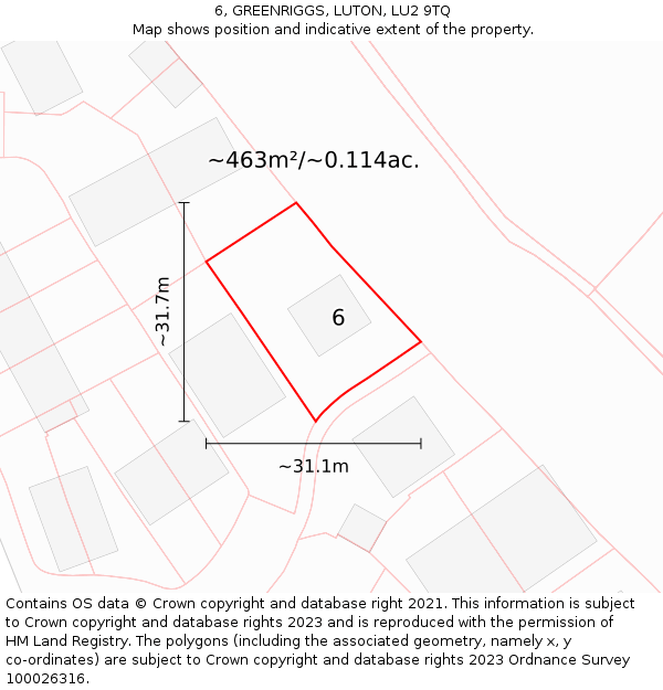 6, GREENRIGGS, LUTON, LU2 9TQ: Plot and title map