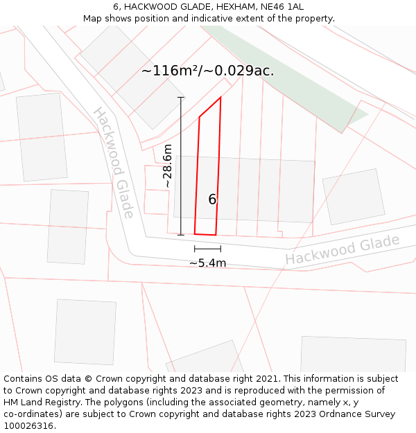 6, HACKWOOD GLADE, HEXHAM, NE46 1AL: Plot and title map