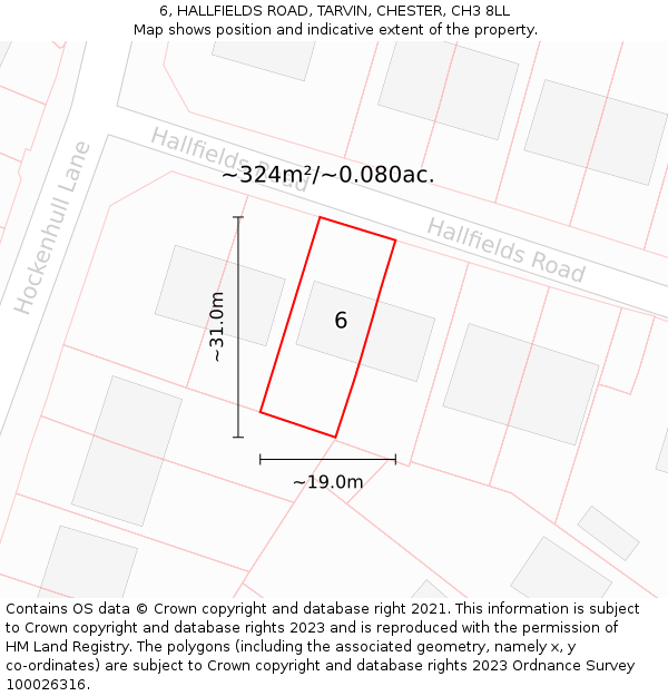6, HALLFIELDS ROAD, TARVIN, CHESTER, CH3 8LL: Plot and title map