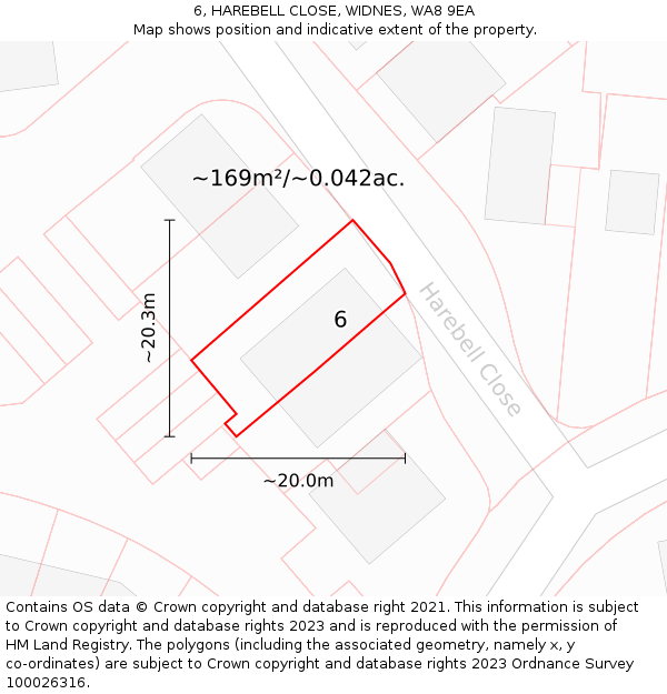 6, HAREBELL CLOSE, WIDNES, WA8 9EA: Plot and title map