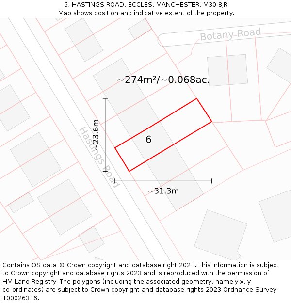 6, HASTINGS ROAD, ECCLES, MANCHESTER, M30 8JR: Plot and title map