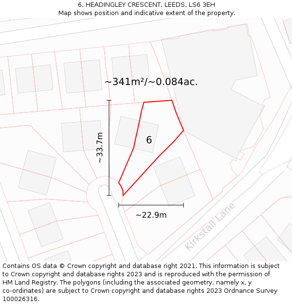 6, HEADINGLEY CRESCENT, LEEDS, LS6 3EH: Plot and title map
