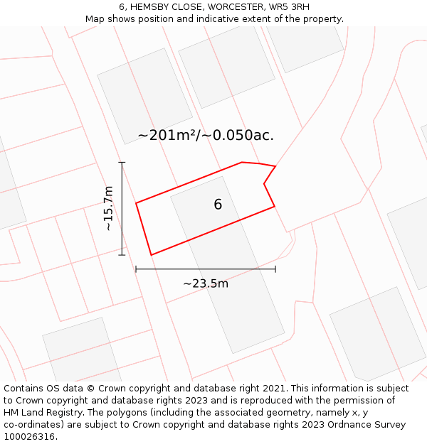 6, HEMSBY CLOSE, WORCESTER, WR5 3RH: Plot and title map