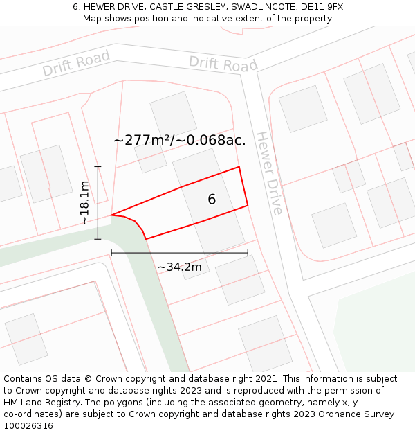 6, HEWER DRIVE, CASTLE GRESLEY, SWADLINCOTE, DE11 9FX: Plot and title map