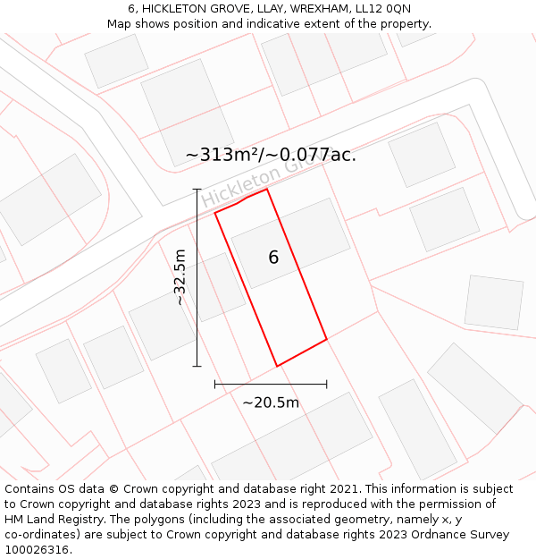 6, HICKLETON GROVE, LLAY, WREXHAM, LL12 0QN: Plot and title map