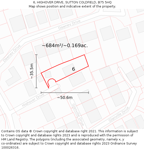6, HIGHOVER DRIVE, SUTTON COLDFIELD, B75 5HQ: Plot and title map