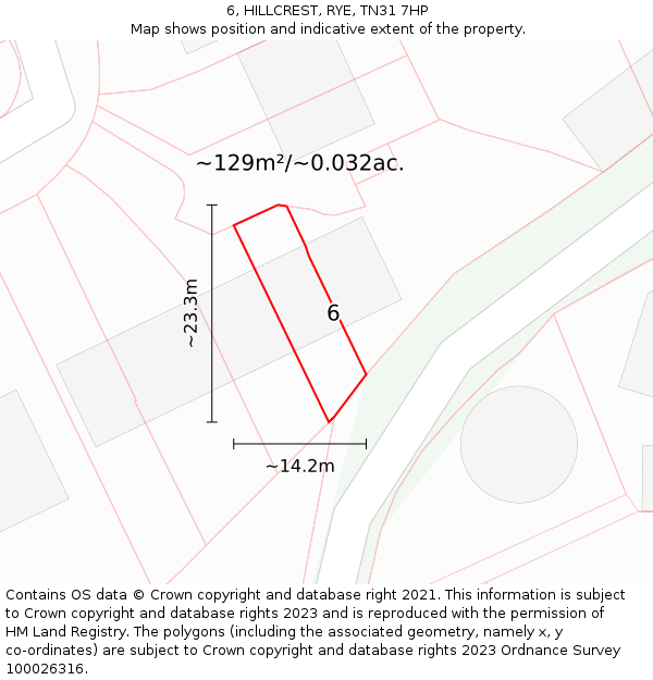 6, HILLCREST, RYE, TN31 7HP: Plot and title map