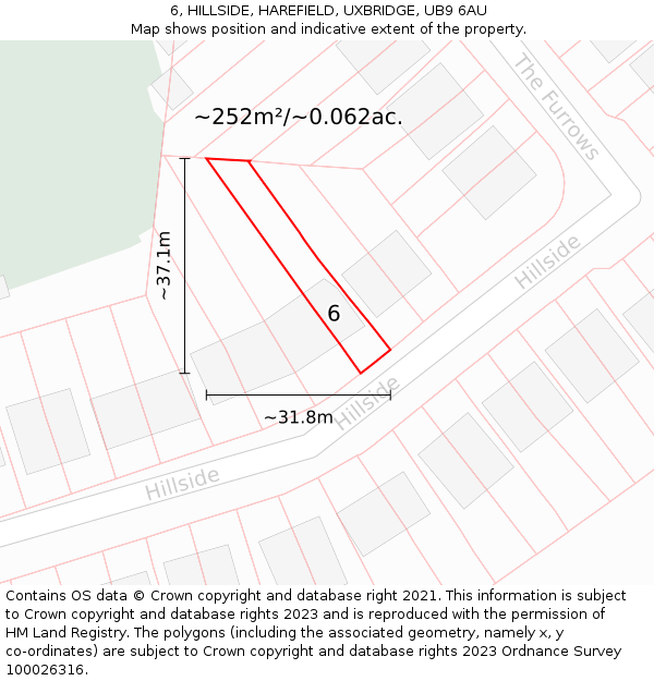 6, HILLSIDE, HAREFIELD, UXBRIDGE, UB9 6AU: Plot and title map
