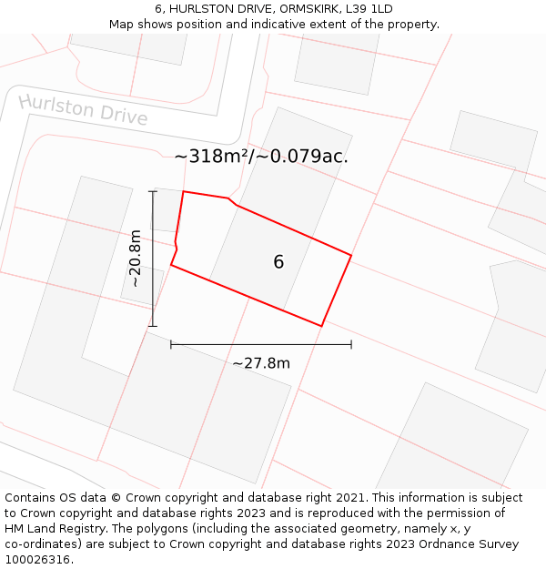 6, HURLSTON DRIVE, ORMSKIRK, L39 1LD: Plot and title map