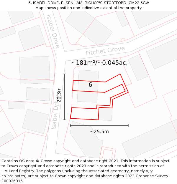 6, ISABEL DRIVE, ELSENHAM, BISHOP'S STORTFORD, CM22 6GW: Plot and title map