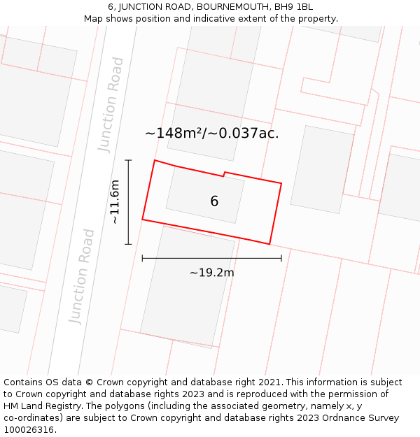 6, JUNCTION ROAD, BOURNEMOUTH, BH9 1BL: Plot and title map