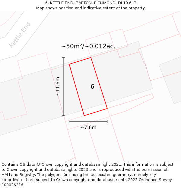 6, KETTLE END, BARTON, RICHMOND, DL10 6LB: Plot and title map