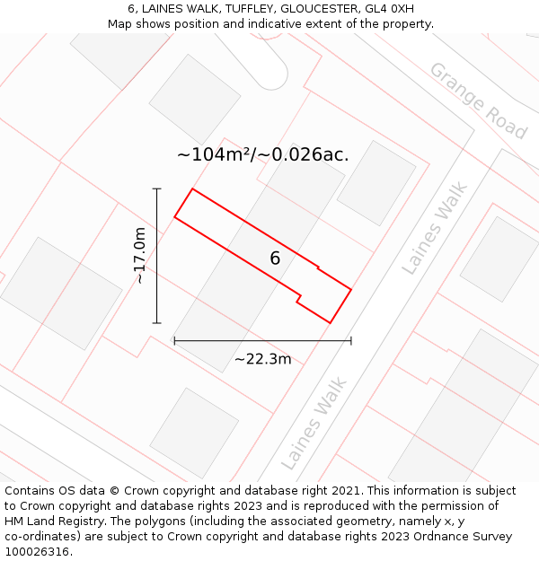 6, LAINES WALK, TUFFLEY, GLOUCESTER, GL4 0XH: Plot and title map