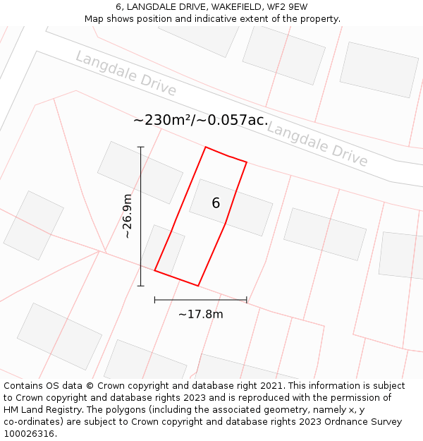 6, LANGDALE DRIVE, WAKEFIELD, WF2 9EW: Plot and title map