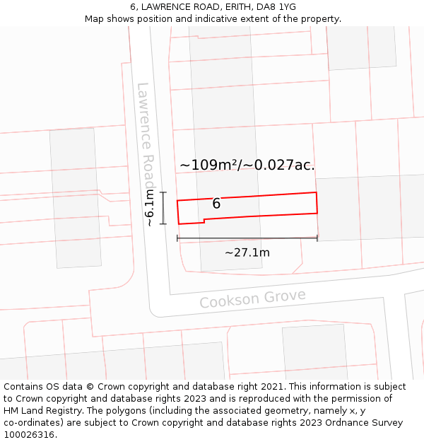 6, LAWRENCE ROAD, ERITH, DA8 1YG: Plot and title map