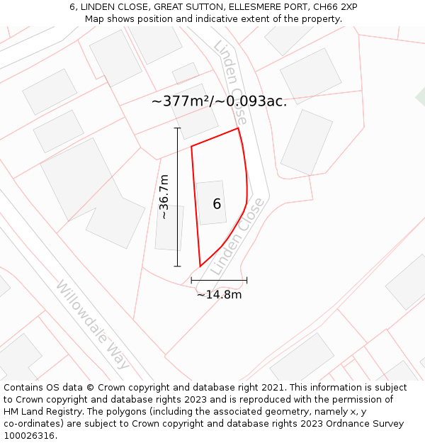 6, LINDEN CLOSE, GREAT SUTTON, ELLESMERE PORT, CH66 2XP: Plot and title map