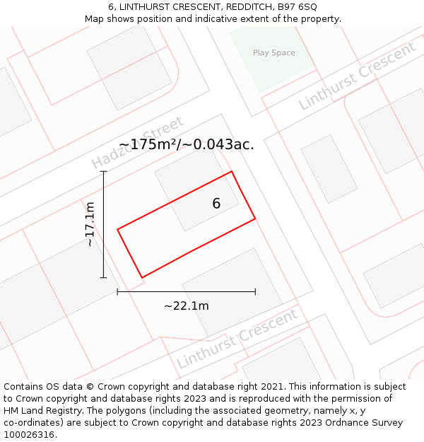6, LINTHURST CRESCENT, REDDITCH, B97 6SQ: Plot and title map
