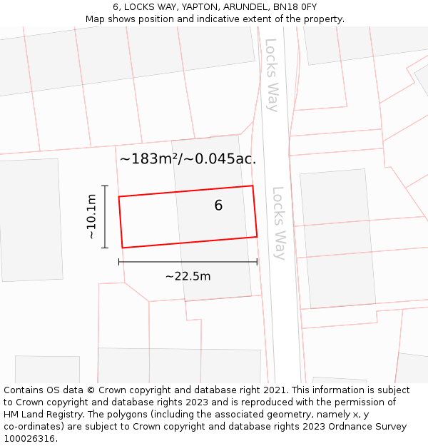 6, LOCKS WAY, YAPTON, ARUNDEL, BN18 0FY: Plot and title map