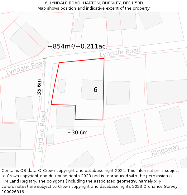 6, LYNDALE ROAD, HAPTON, BURNLEY, BB11 5RD: Plot and title map