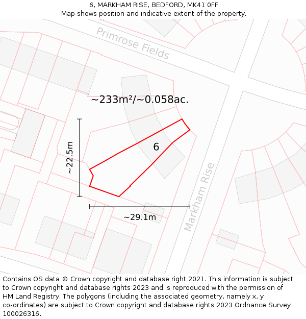 6, MARKHAM RISE, BEDFORD, MK41 0FF: Plot and title map